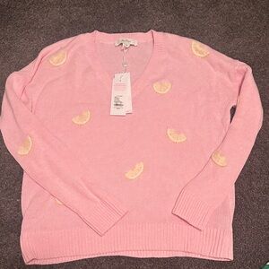 Lilly Pulitzer Pink V-Neck Sweater with Yellow Lemon Accents